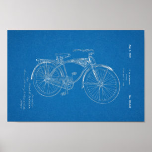 1942 Schwinn Bicycle Patent Blueprint Art Poster