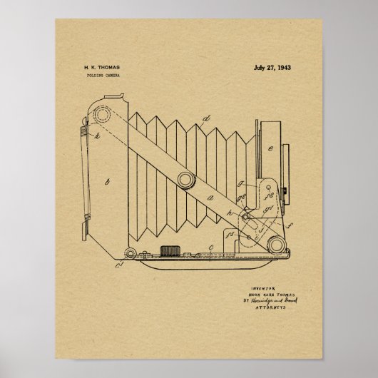 1943 Folding Camera Patent Art Drawing Print (Voorkant)