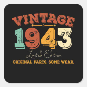  1943 Originele Delen Funny Birthday Gift Vierkante Sticker