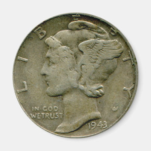 1943 US Mercurius dime obverse magnet