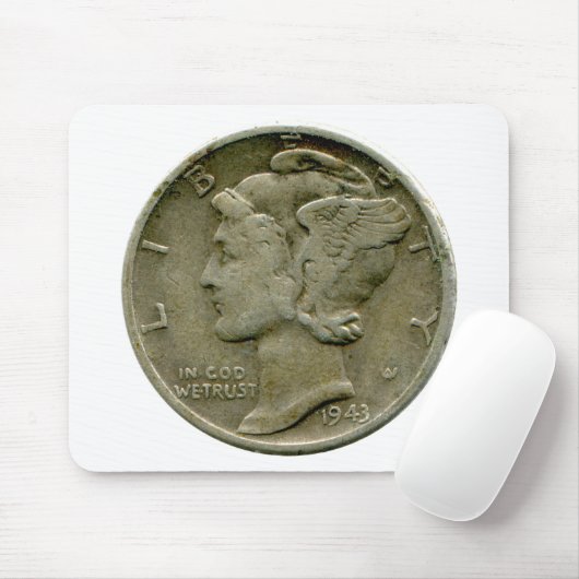 1943 US Mercurius dime obverse mousepad Muismat (Met muis)