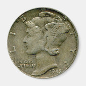 1943 US Mercury dime voorzijde magneet (Voorkant)