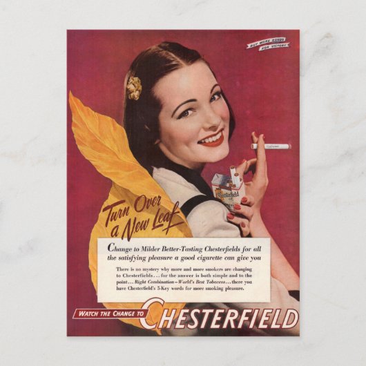 1944 Chesterfield sigaretten en  dame Briefkaart (Voorkant)