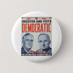1944 Roosevelt - Truman Ronde Button 5,7 Cm