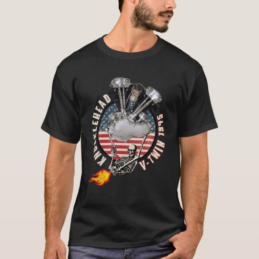 1945 HD Knucklehead VTwin Flame Scheten Motorcycle T-shirt (Voorkant)
