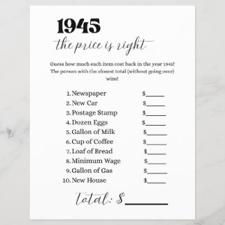 1945 Price is Right Game Flyer