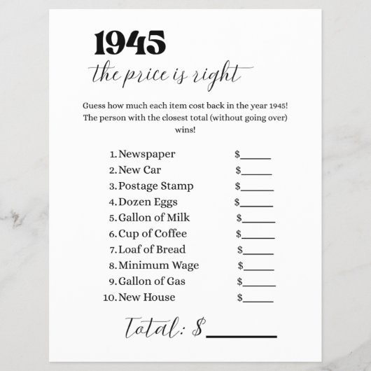 1945 Prijs is Juist Spel Flyer (Voorkant)
