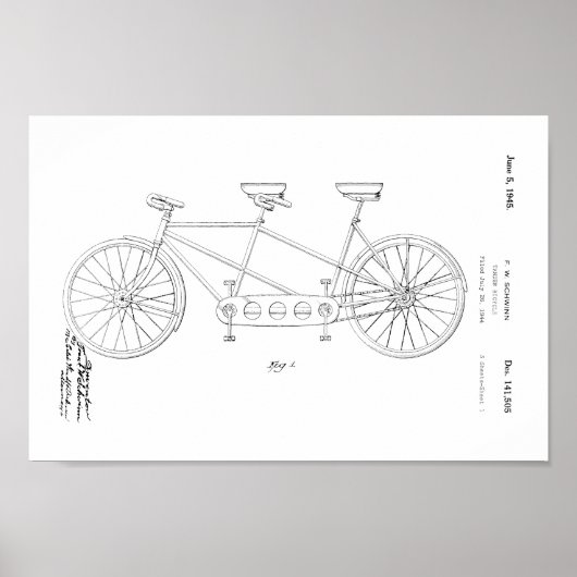 1945  Schwinn Bicycle Patent Art-afdrukken Poster (Voorkant)