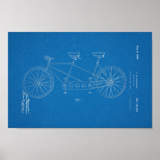 1945  Schwinn Bicycle Patent Blueprint Art Poster (Voorkant)