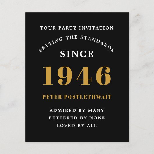 1946 Budget 80th Birthday Invitation Black Gold Flyer (Voorkant)