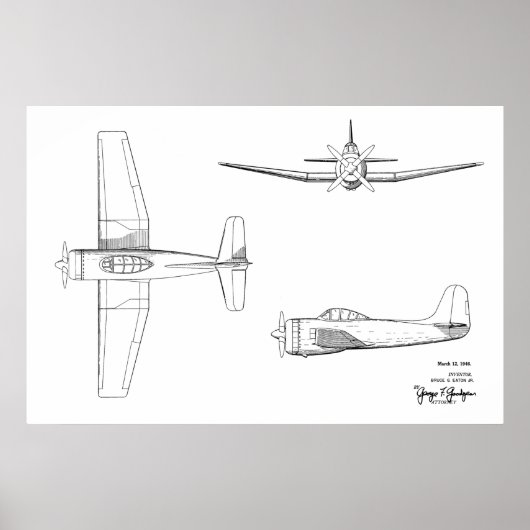 1946  kunsttekening van vliegtuigpatenten poster (Voorkant)