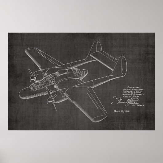 1946 Twinin Airplane Patent Art Drawing Print (Voorkant)