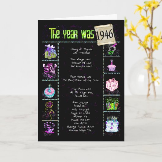 1946 Verjaardag Leuke Feiten Kaart (Gele Bloem)