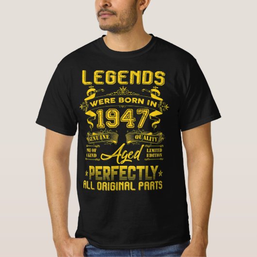 1947 Happy Birthday Gift, leenden werden geboren i T-shirt (Voorkant)