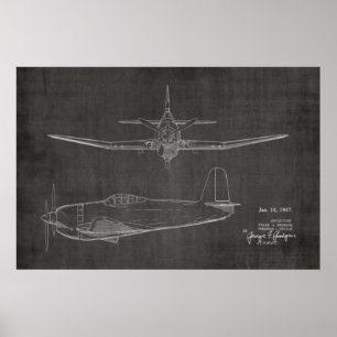 1947 Kunsttekening van Prop Airplane Patent Poster