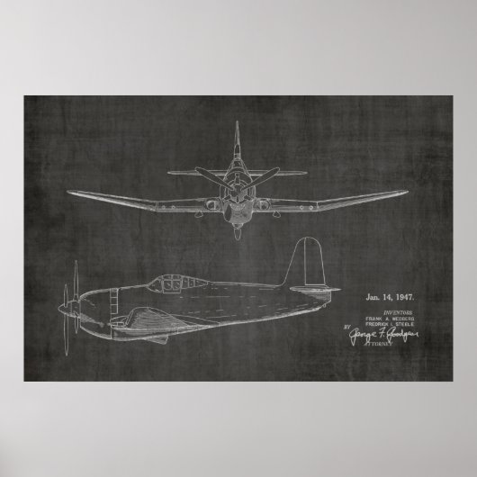 1947 Kunsttekening van Prop Airplane Patent Poster (Voorkant)