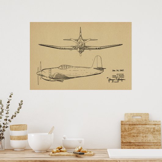 1947 tekenkunst voor vliegtuigpatenten poster (Keuken)