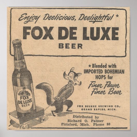 1948 Ad Fox DeLuxe Beer Poster (Voorkant)
