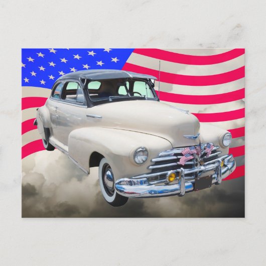 1948 Chevrolet-kapitein en Amerikaanse vlag Briefkaart (Voorkant)