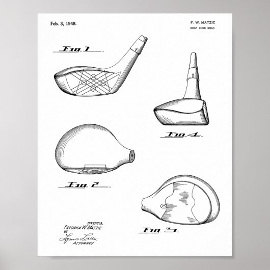 1948 Driver Golf Club Patent Art Drawing Print (Voorkant)