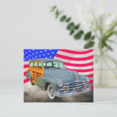 1948 Pontiac Silver Streak Woody and US Flag Briefkaart (Staand voorkant)
