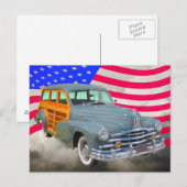 1948 Pontiac Silver Streak Woody and US Flag Briefkaart (Voorkant / Achterkant)