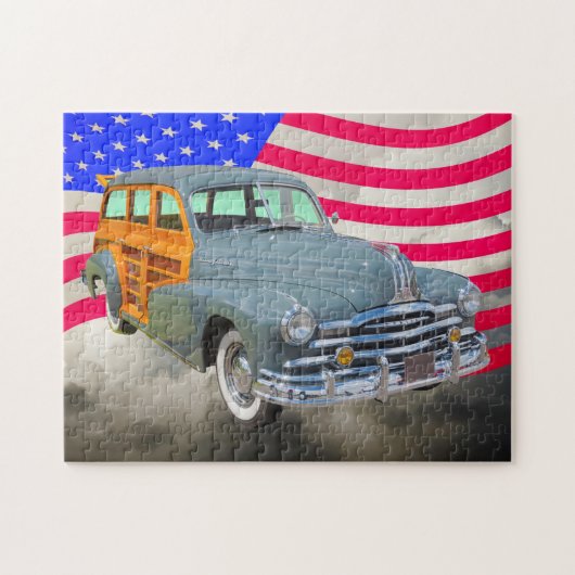 1948 Pontiac Silver Streak Woody and US Flag Legpuzzel (Horizontaal)