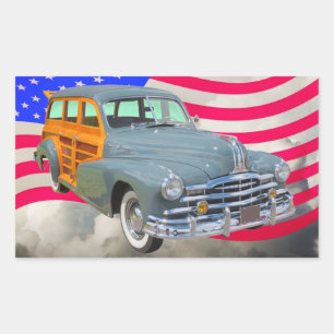 1948 Pontiac Silver Streak Woody and US Flag Rechthoekige Sticker