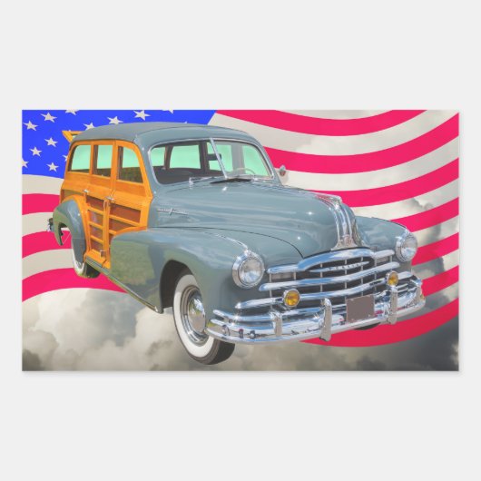 1948 Pontiac Silver Streak Woody and US Flag Rechthoekige Sticker (Voorkant)