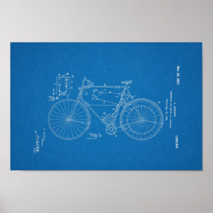 1948 Schwinn Bicycle Patent Blueprint Art Poster