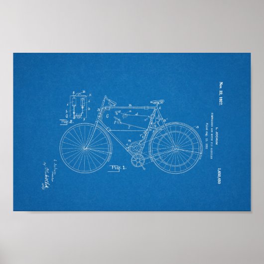 1948  Schwinn Bicycle Patent Blueprint Art Poster (Voorkant)