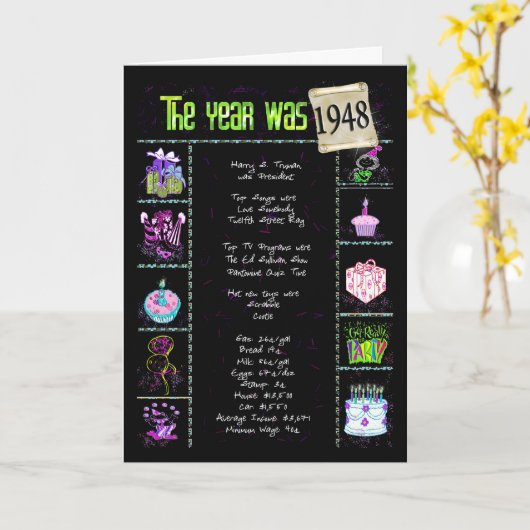 1948 Verjaardag Leuke Feiten Kaart (Gele Bloem)