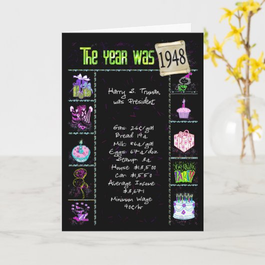 1948 Verjaardag Leuke Feiten Kaart (Gele Bloem)