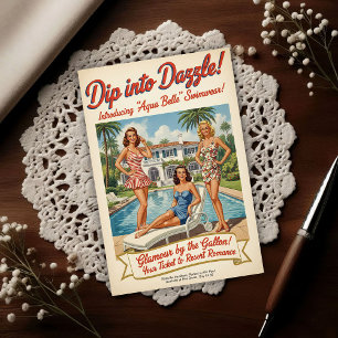 1948 Vintage Aqua Belle Zwemkleding Reclame Briefkaart