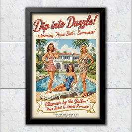 1948 Vintage Aqua Belle Zwemkleding Reclame Poster