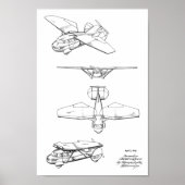 1949 Flying Car Airplane Patent Art Drawing Print (Voorkant)