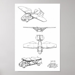 1949 Flying Car Airplane Patent Art Drawing Print