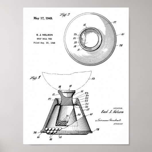 1949 Golf Ball T-shirt Patent Art Drawing Print (Voorkant)
