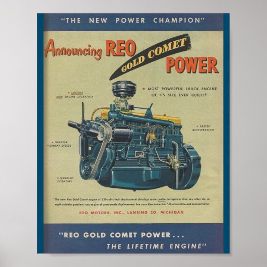1949 REO Gold Comet Truck Engine MOTOR AD Poster (Voorkant)