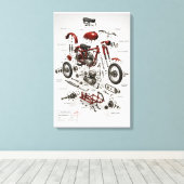 1949 Vintage Motorfiets Technische Explosieprint Canvas Afdruk (Insitu (Houten vloer))