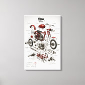 1949 Vintage Motorfiets Technische Explosieprint Canvas Afdruk (Voorkant)