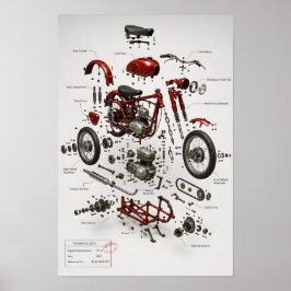 1949 Vintage Motorfiets Technische Explosieprint Poster