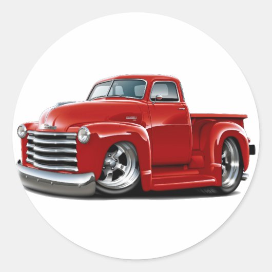 1950-52 Chevy Red Truck Ronde Sticker (Voorkant)