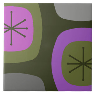 1950 Abstracte kunst Olijfgroen Roze Tegeltje