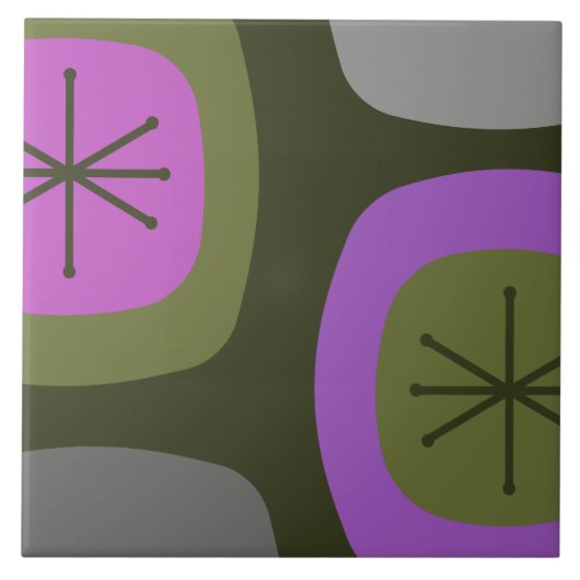 1950 Abstracte kunst Olijfgroen Roze Tegeltje (Voorkant)