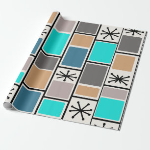 1950 Atomic Age rechthoeken Starbursts Cadeaupapier