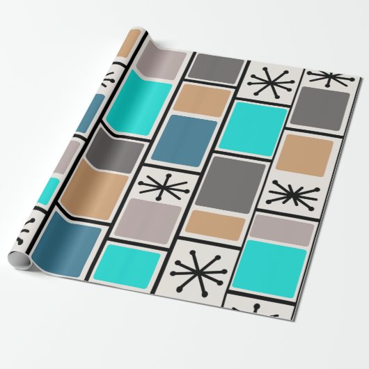 1950 Atomic Age rechthoeken Starbursts Cadeaupapier (Uitgerold)