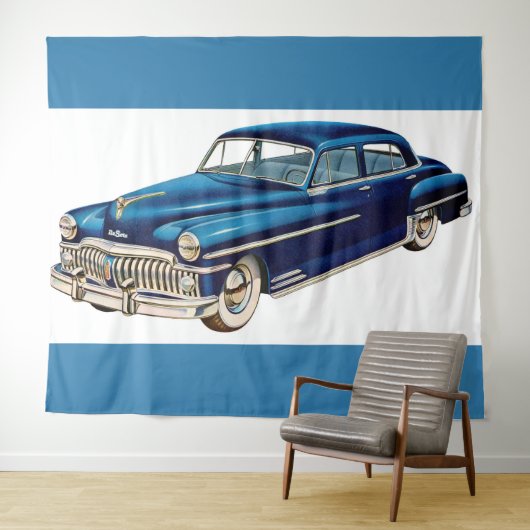 1950 blauwe DeSoto-afdruk Wandkleed (In Situ (horizontaal))