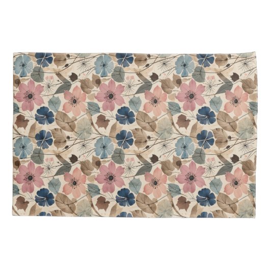 1950 Bloemen in stoffig roze, blauw Kussensloop (Achterkant)