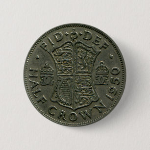 1950 British Half Crown-knop Ronde Button 5,7 Cm